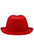 A red promotion hat featuring a rounded crown and a wide brim, with a logo on the side.