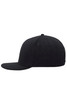 A black six-panel cap with a curved peak and a small branding logo.