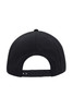 A black six-panel cap featuring a snapback closure and no visible branding.