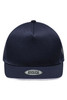 A navy blue 5-panel mesh trucker cap featuring a curved peak and a logo on the front.