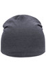 A grey Jersey Beanie with a soft, knitted texture, featuring a simple design and a logo.
