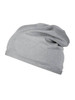 A grey Bio Cotton beanie with a slouchy design, featuring a logo on the side.