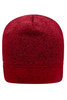 A red knitted fleece beanie with a folded cuff and a textured finish, featuring a logo.