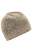 A knitted fleece workwear beanie in a light beige colour, featuring a textured finish and a logo.