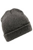 A grey Melange Beanie featuring a classic folded cuff and textured knit design, with a logo on the side.