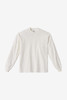 A long sleeve crewneck tee in off-white with a branded label on the neckline.