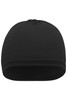 A black running beanie with a smooth finish and a fitted design. It features a logo on the surface.
