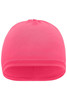 A pink running beanie with a smooth, seamless design and a snug fit. It features a logo on the side.