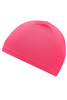 A bright pink running beanie with a smooth finish and a snug fit. Features a logo on the side.
