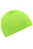 A bright green running beanie with a smooth, fitted design. It features a logo on the side.