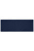 A navy running headband with a simple design and a logo on one side.