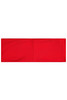 A bright red running headband with a smooth fabric surface, featuring a logo on one side.