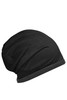 A black fleece beanie with a contrasting grey trim. The beanie has a slouchy fit.