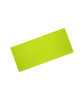 A bright green bio cotton headband laid flat, featuring a logo.
