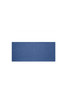 A blue bio cotton headband displayed flat, featuring a logo on one side.