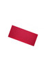 A bright red bio cotton headband with a smooth texture and rectangular shape. It features a logo.