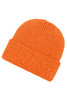 A reflective winter beanie in bright orange with a textured knit design and a folded cuff.