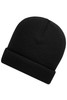 A black knitted winter beanie featuring a folded cuff design, showcasing a simple and classic style.