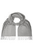 A grey elegant scarf with fringed ends, designed as a stylish clothing accessory.