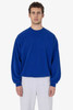 A blue heavy fleece pullover jumper featuring long sleeves and a relaxed fit, worn by a model.