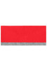 A reversible headband in bright red with a grey knitted stripe at the bottom. It features a logo on one side.