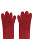 A pair of red fleece gloves with a textured appearance, featuring a standard finger design.