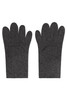 A pair of grey fleece gloves with a textured finish and a logo on the wrist area.