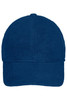 A navy blue 6 panel fleece cap with earflaps. Features a soft texture and includes a logo.