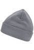 A grey knitted beanie made with Thinsulate™ material, featuring a folded cuff and a simple design.