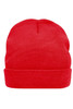 A red knitted beanie featuring Thinsulate™ insulation and a branded logo.