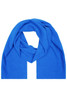 A blue fleece scarf with a soft, textured appearance, featuring a simple design and no visible logos.
