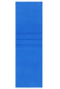 A blue fleece scarf with three folded sections, featuring a logo. Soft and warm accessory for cooler weather.