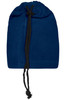 A blue balaclava with a drawstring closure, featuring a black cord for adjustment.