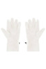 Microfleece gloves in white with a soft texture and adjustable cuff clips for a snug fit.