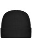 A black microfleece cap with a rolled brim and soft, textured material. It features a logo on the side.