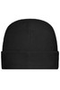 A black microfleece cap with a folded cuff and rounded top, featuring a subtle logo.