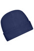 A navy blue microfleece cap with a cuffed design. Features a logo on the side.