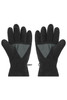 A pair of black Thinsulate™ fleece gloves with a textured grey palm patch and cinch straps at the wrists.