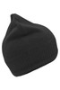 A black knitted beanie with a fleece inset, featuring a snug fit and ribbed design.