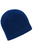 A blue microfleece beanie with a simple, seamless design and a small logo.
