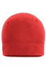 A red microfleece beanie with a smooth texture and a simple design, featuring stitching at the base.