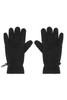 Black touch-screen fleece gloves with a fitted design and an adjustable feature at the wrist.