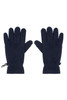 Navy blue touch-screen fleece gloves with a zip closure detail. The gloves feature a soft, warm texture.