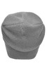 A grey knitted long beanie with a textured finish, viewed from the back. It features a logo on the inside.