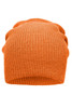 An orange knitted long beanie with a textured, ribbed design. It has a relaxed fit and a soft appearance.