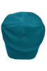 A knitted long beanie in a vibrant teal colour, featuring a ribbed design and a soft texture.