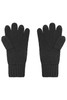 A pair of black knitted gloves with a ribbed cuff and five-finger design.
