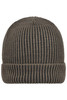 A ribbed beanie in dark grey with a classic fold-up design and subtle branding.