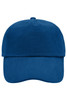 A blue 5 panel cap featuring a solid design and a front panel, with a logo present.