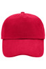 A red 5 panel cap featuring a curved brim and an adjustable strap. It has a plain design without visible logos.
